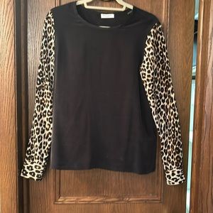 Black silk blouse with leopard sleeves